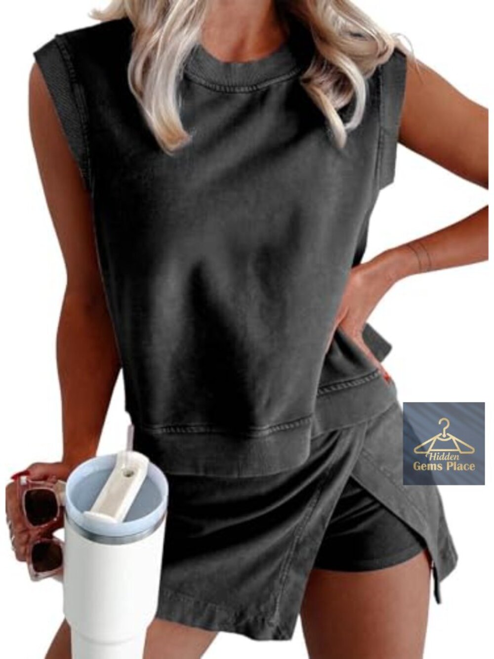 100% Cotton Sleeveless Tank Top & Split Skirt Lounge Set Athletic